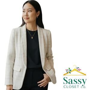 SHEIN White Gold Plaid Tweed Jacket Single Breasted Size S (US 4 / EU 36)